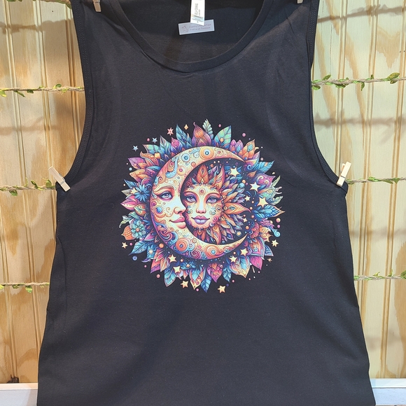 Black Sun and Moon Graphic Muscle Tee - Picture 1 of 3